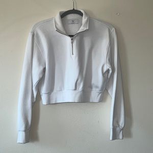 Aritzia TNA White 1/4 zip Sweatshirt